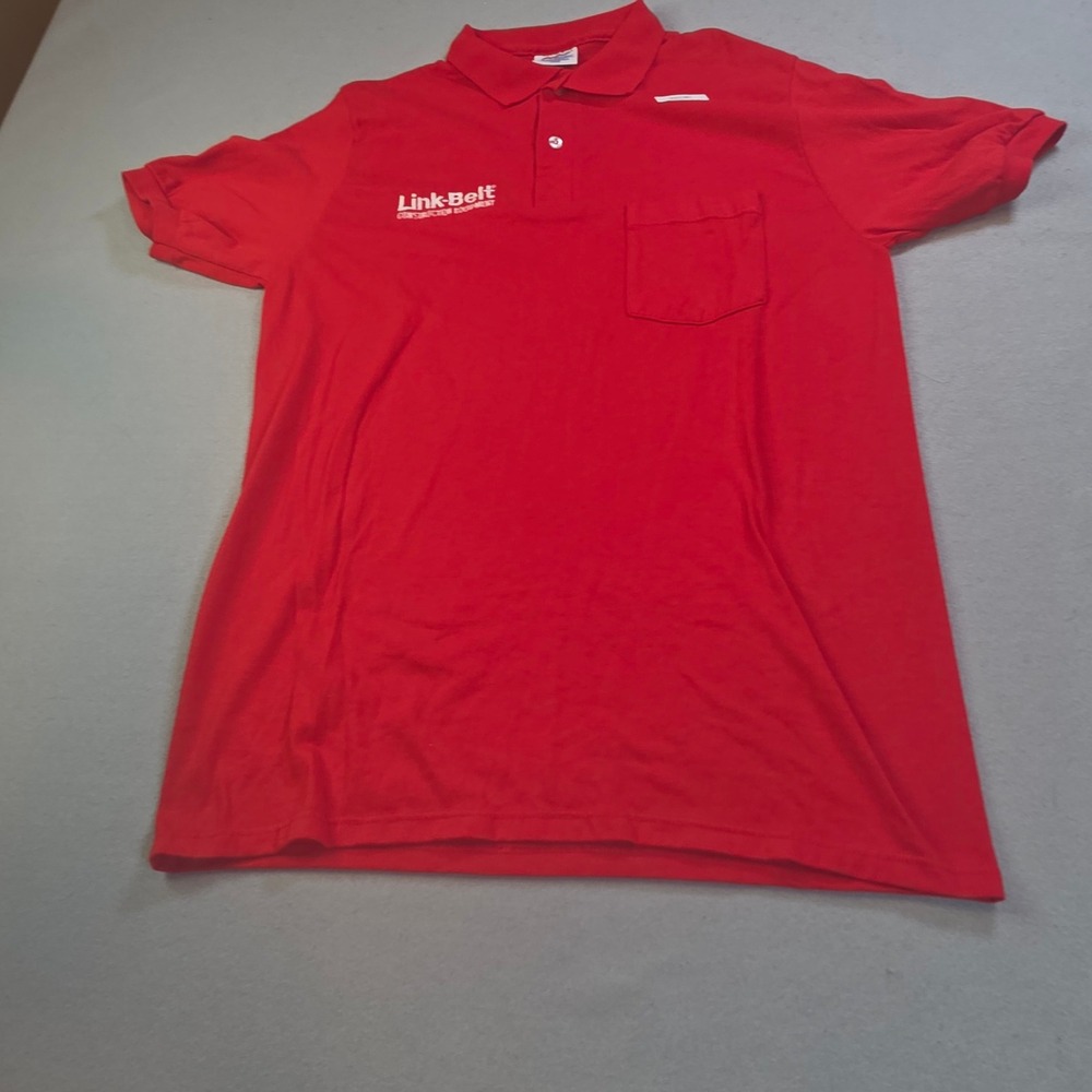 Vintage Stedman Link-Belt Construction Equipment Polo Shirt Red Mens Large USA